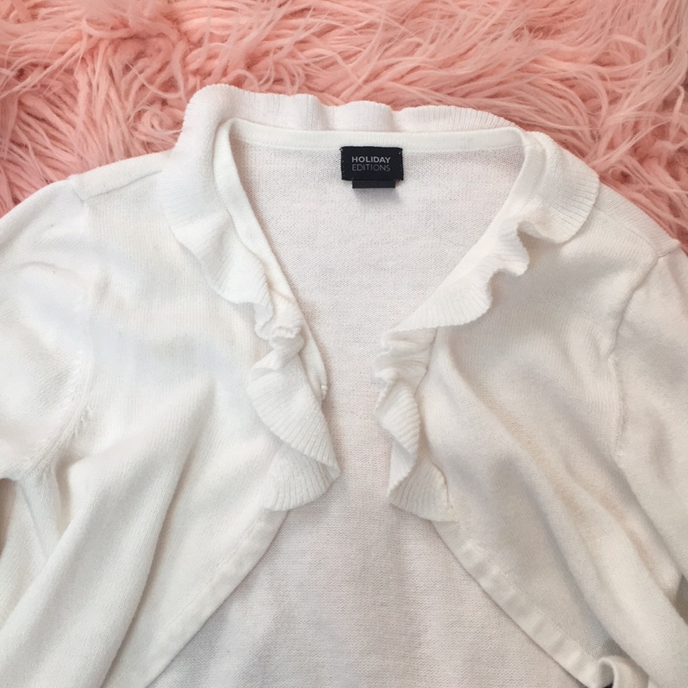 ๐ Girls Ruffle Collar White Mini Sweater - Picture 3 of 6